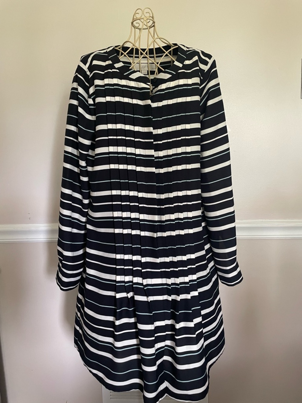 Ann Taylor Black White Blue XS P Striped Long Sleeve Dress